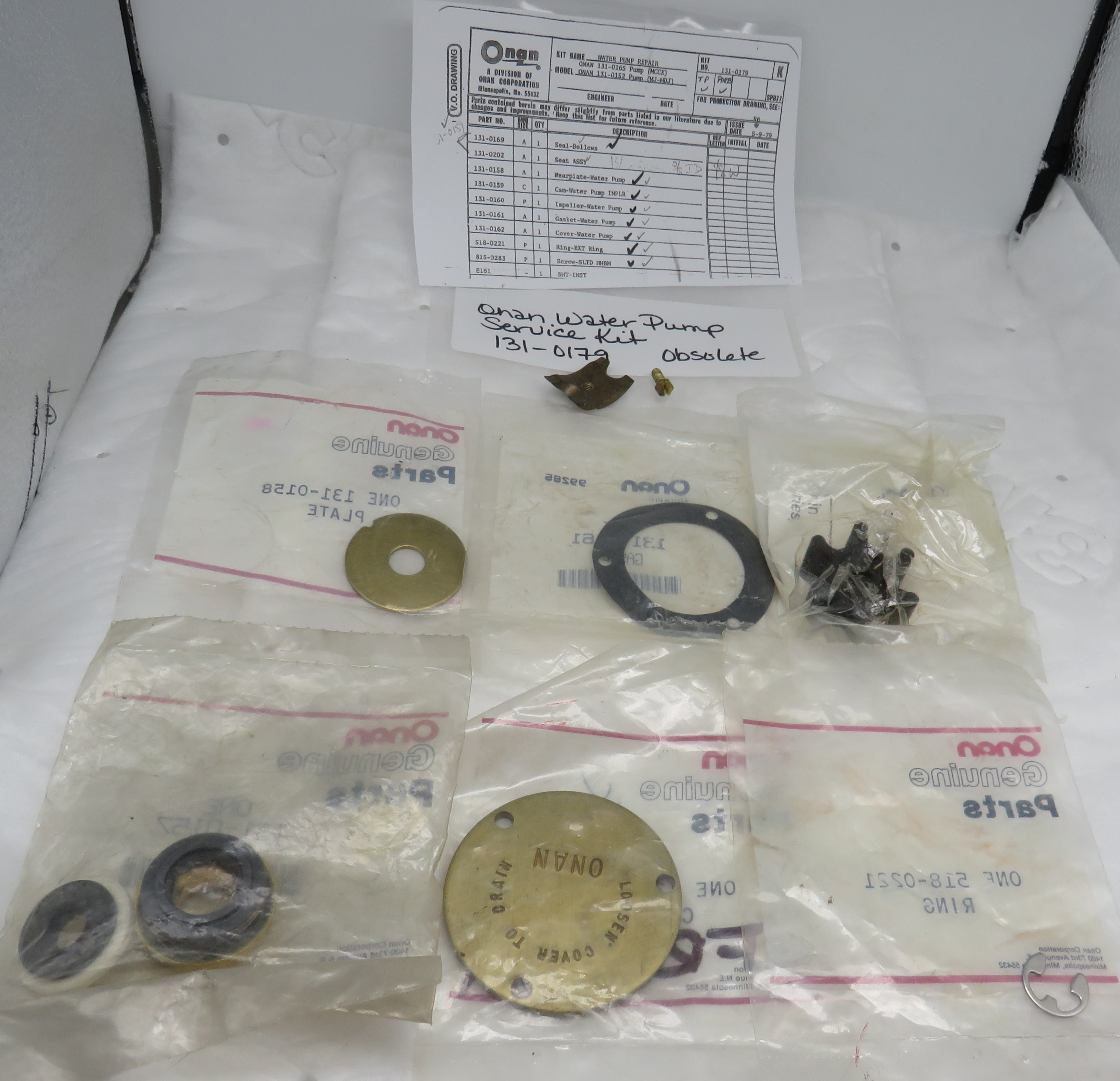 Onan 131-0179 Water Pump Service Kit For MCCK OBSOLETE 4/3/2024 THIS PART IS IN STOCK 4/3/2024