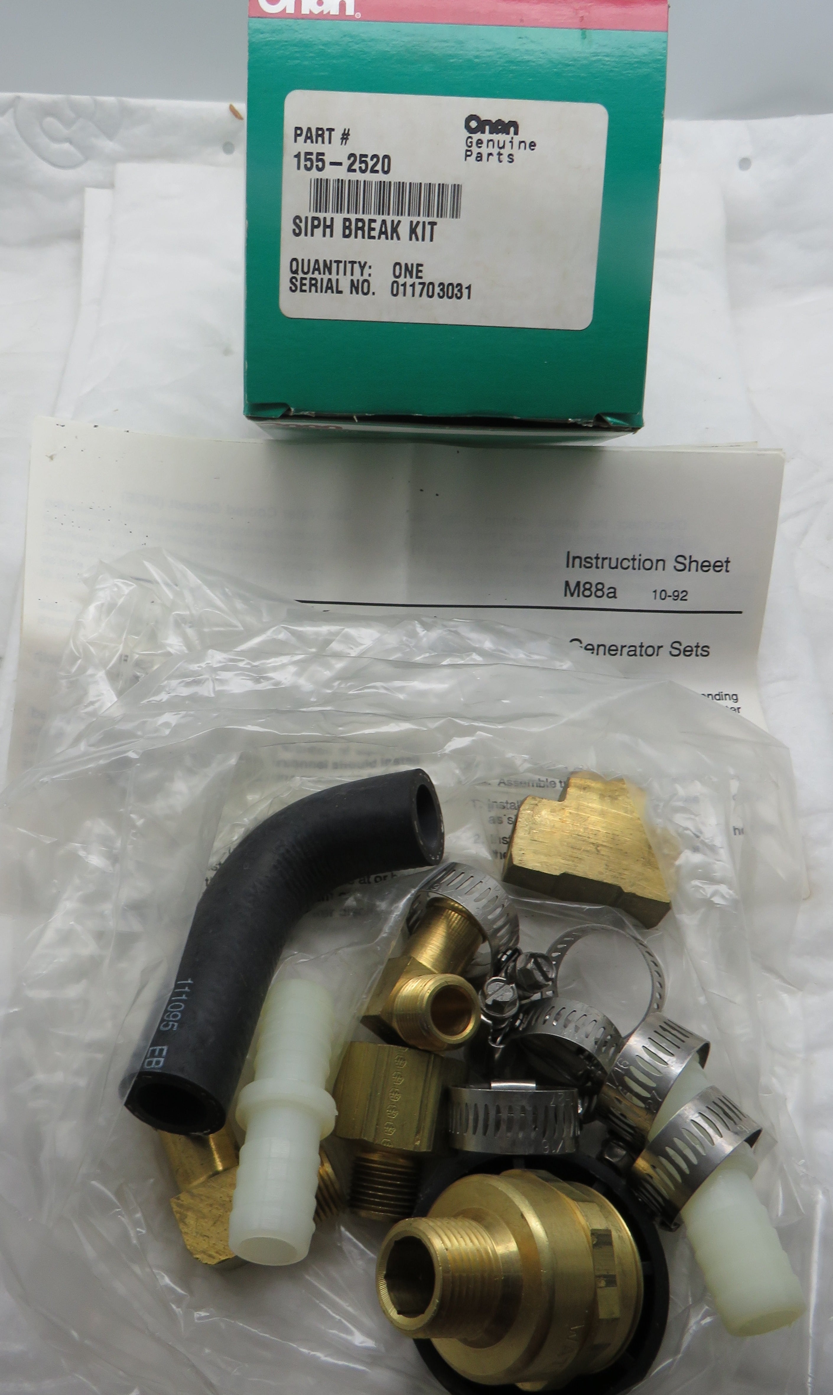 155-2520 Onan Siphon Breaker Kit (OBSOLETE) Superseded to 541-0863-02 Onan MDKUB, MDKWB, Admiral & Platinum Series 