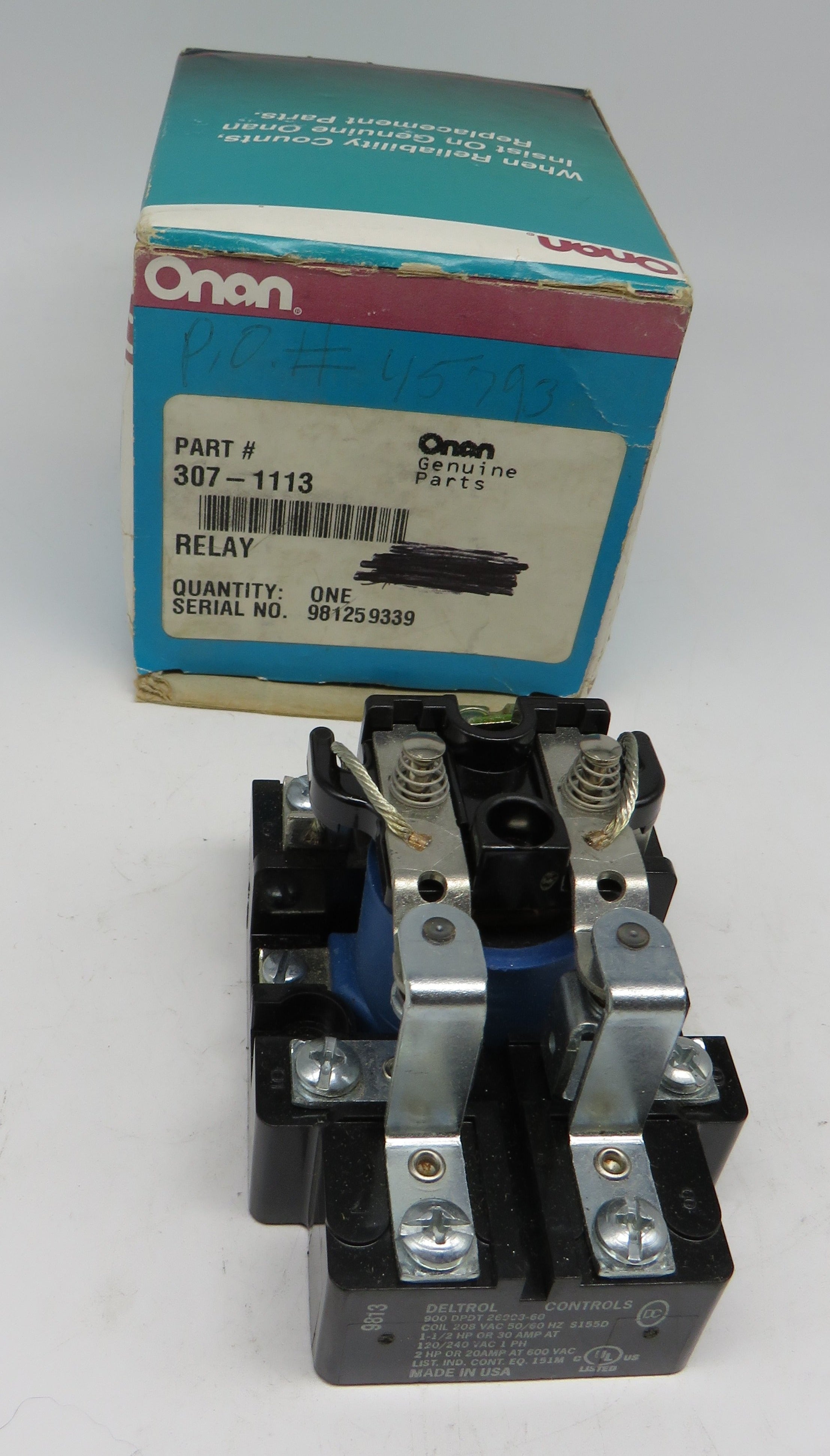 307-1113 Onan Relay Power 25 Amp, 208 Volt Switch Obsolete 