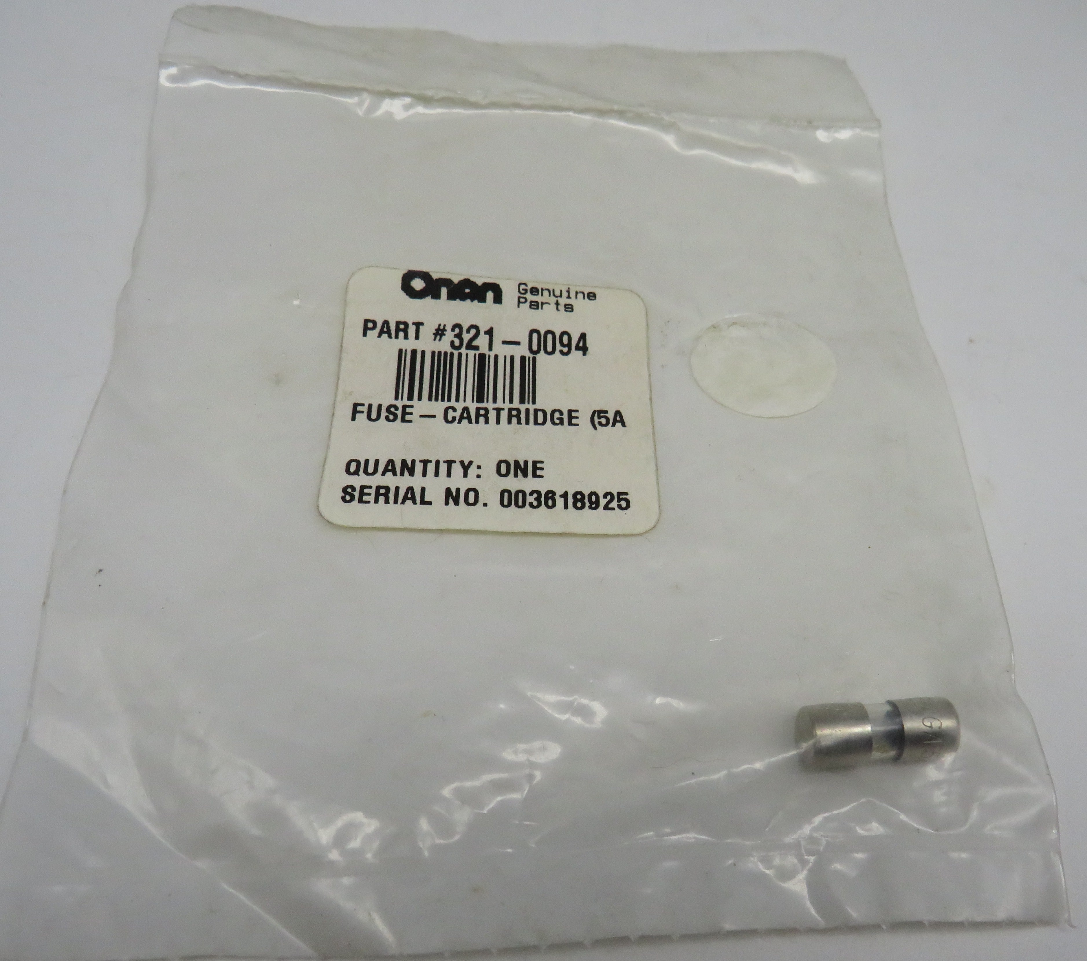 321-0094 Onan Fuse, Cartridge (5 Amp) for ENTX Generating Set (Spec B), Also, QSA  Generator Sets (Spec A, B) 