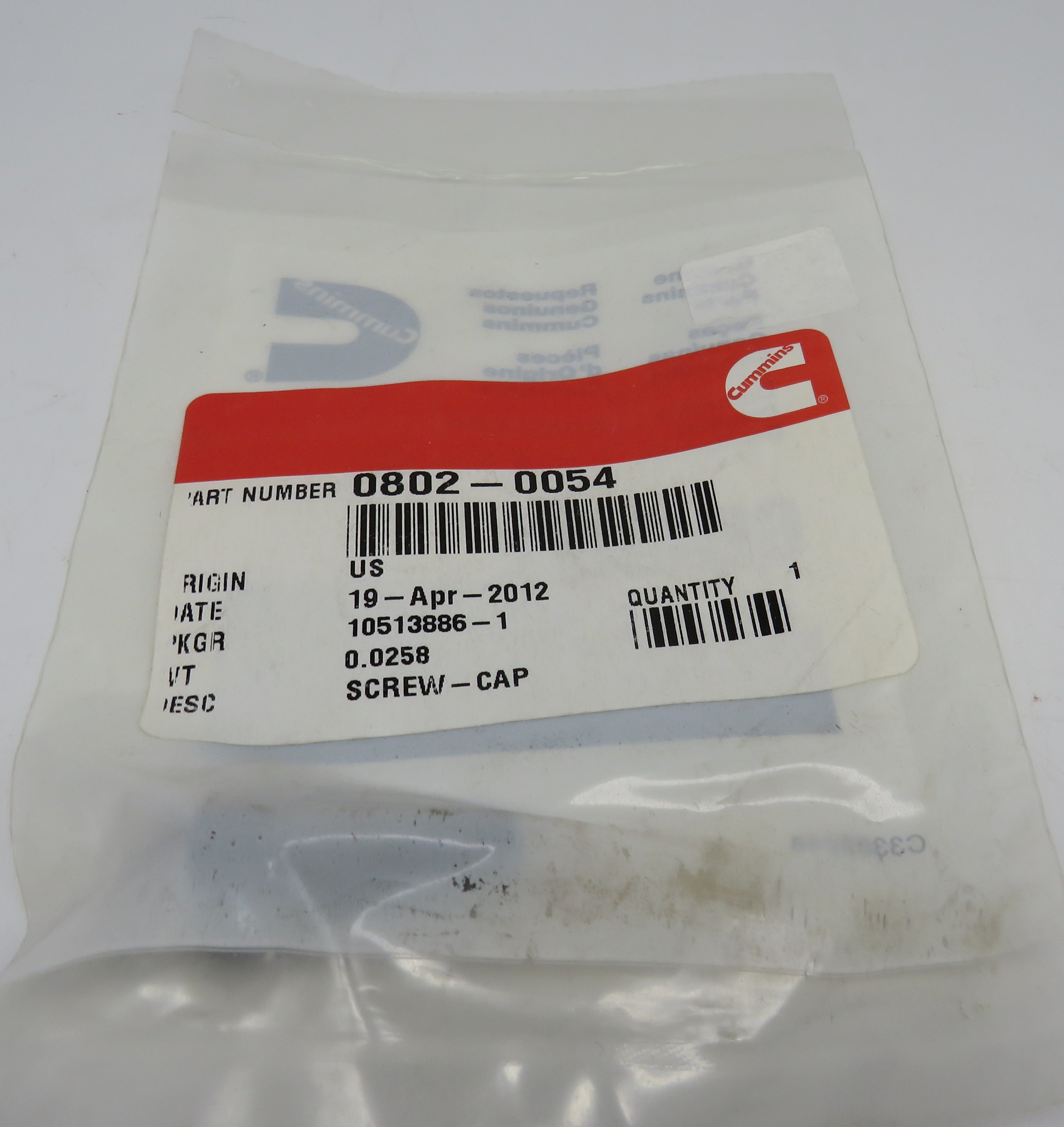 802-0054 Onan Cap Screw-SOC H C  For MDJE Genset (Spec AB-AF) 