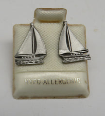 Pewter Medium Sailboat Hypo-Allergenic Pierced Post Earrings