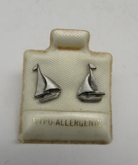 Pewter Mini Sailboat Hypo-Allergenic Pierced Post Earrings