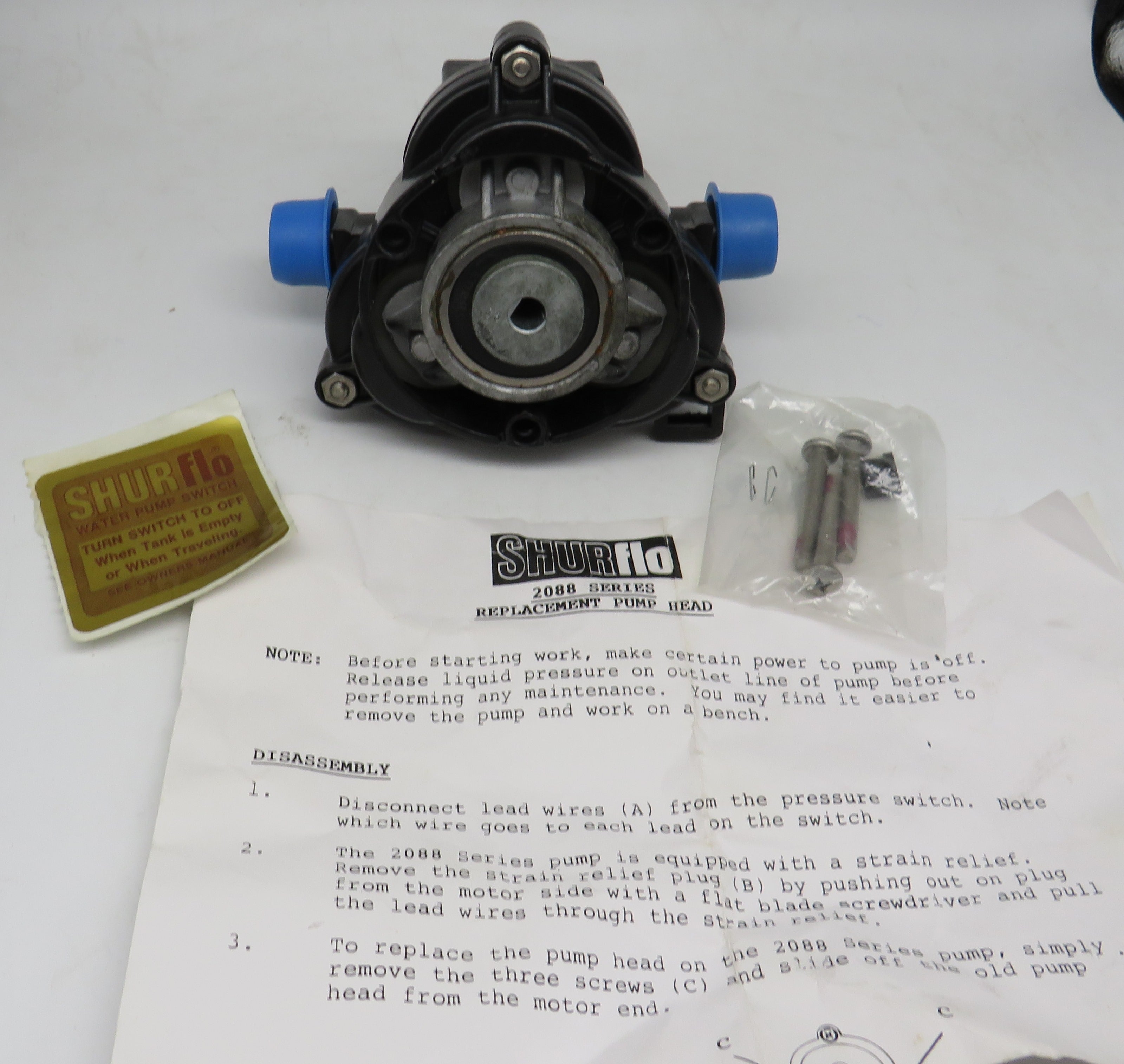 94-236-06 Shurflo Pump Head Replacement Model 2088 Shutoff 20 Psi OBSOLETE 2/26/2025 THIS PART IS IN STOCK 2/26/2025