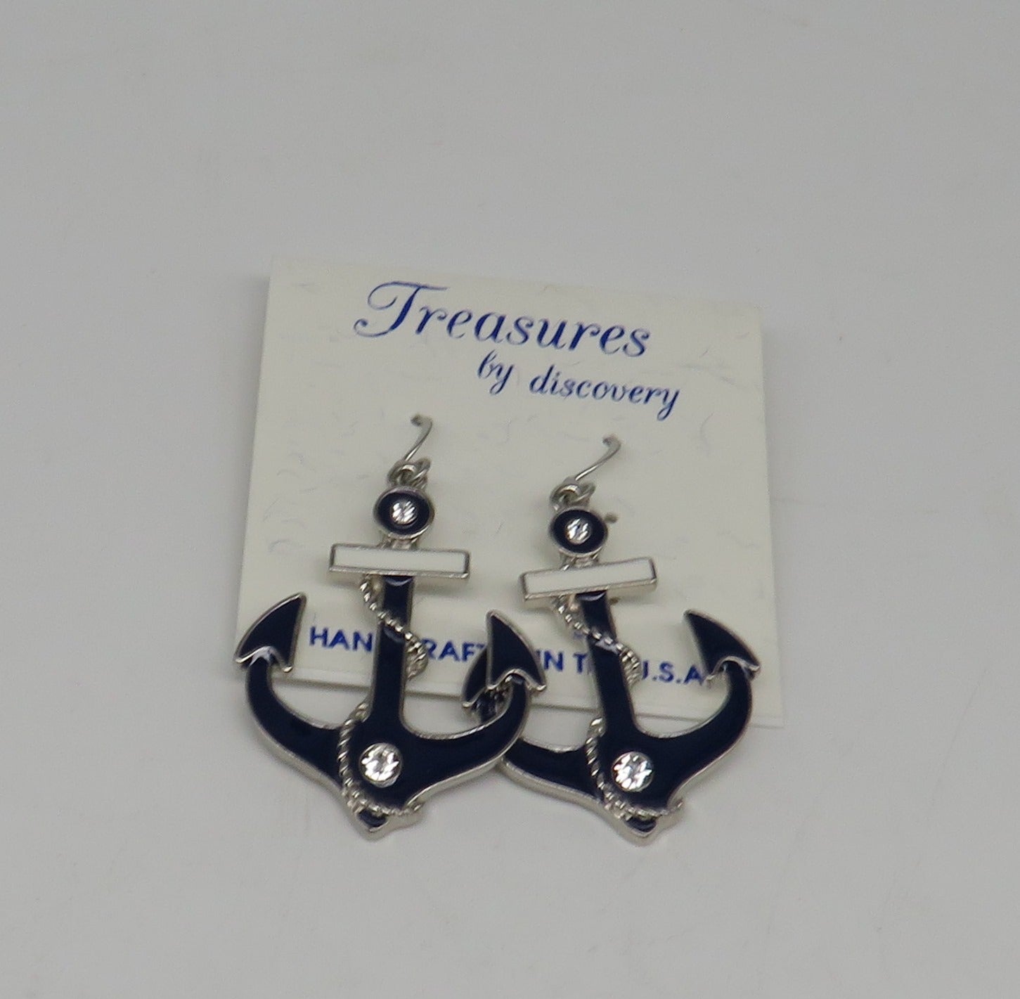Anchor Dangle Earrings with Swarovski Crystals Layered Sterling Silver 
