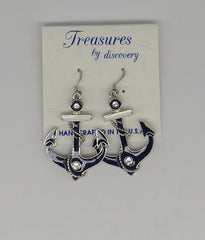 Anchor Dangle Earrings with Swarovski Crystals Layered Sterling Silver 