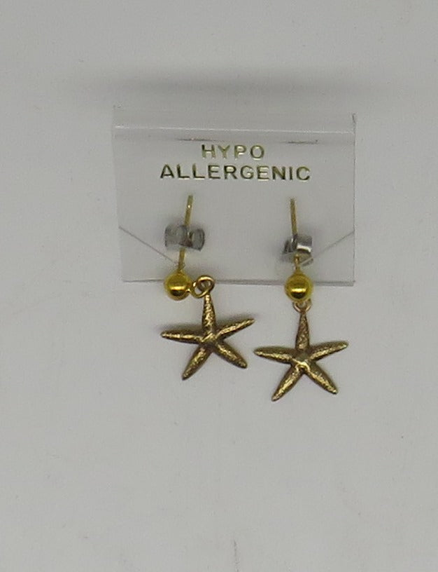 Gold Starfish Dangle Pierced Earrings Petite