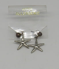 Petite Sterling Silver Starfish Dangle Pierced Earrings