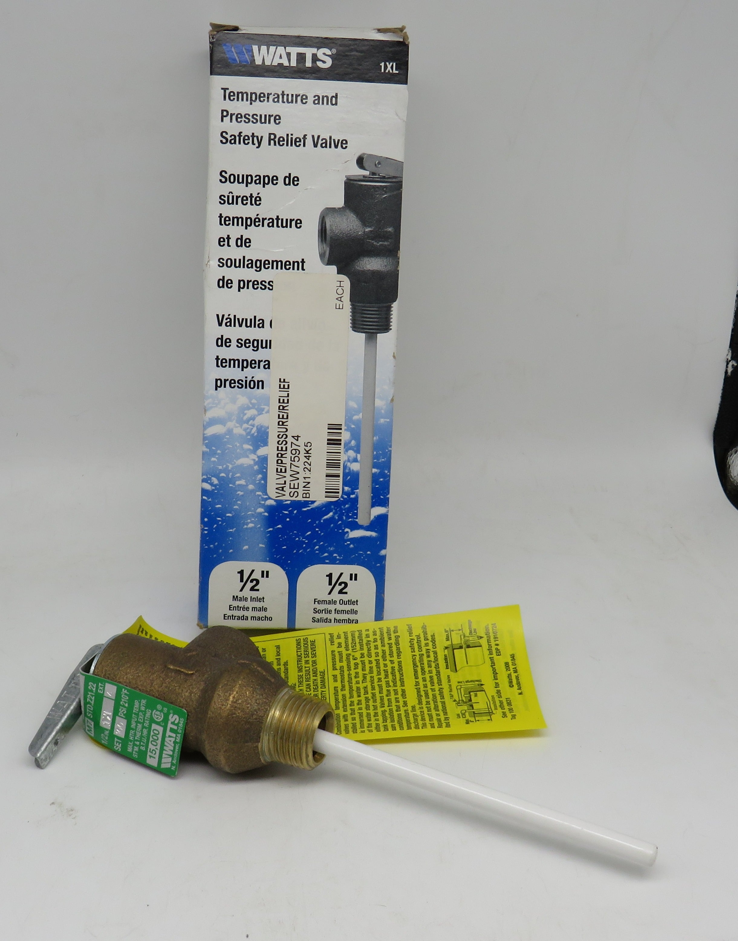 Watts SEW75974 Temperature and Pressure Safety Relief Valve 1/2