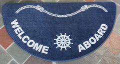 “Welcome Aboard” Half Moon Mat Rug –(Blue-White Lettering)